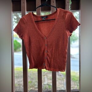 Forever 21 Ribbed Crop Button-Up Top in Rust
